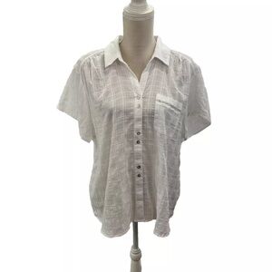 NWOT Grand & Greene White Button Top XL Short Sleeve Relaxed Cotton Plaid